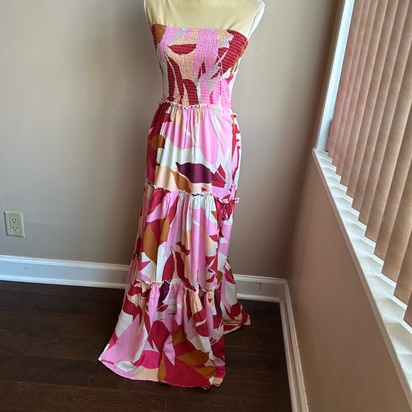 Abel the Label Anthropologie Violet Maxi Dress S Smocking Strapless New Pink - Picture 1 of 2